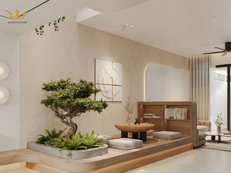 Không gian trà đạo được thiết kế cạnh phòng khách 