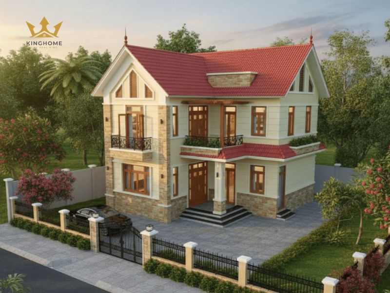 7-Mẫu villa 2 tầng chữ L đẹp với mái Thái ở ngoại thành