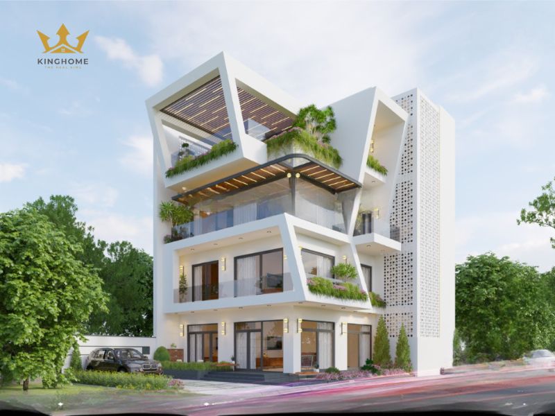 9-Biệt thự 4 tầng hiện đại nổi bật với hình khối mạnh mẽ