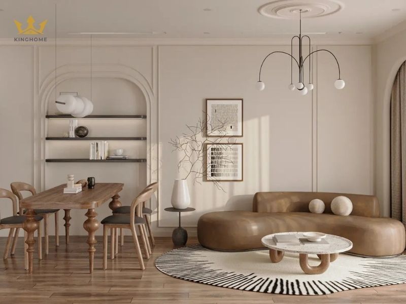 Phòng khách phong cách Wabi Sabi đề cao sự đơn giản và gọn gàng