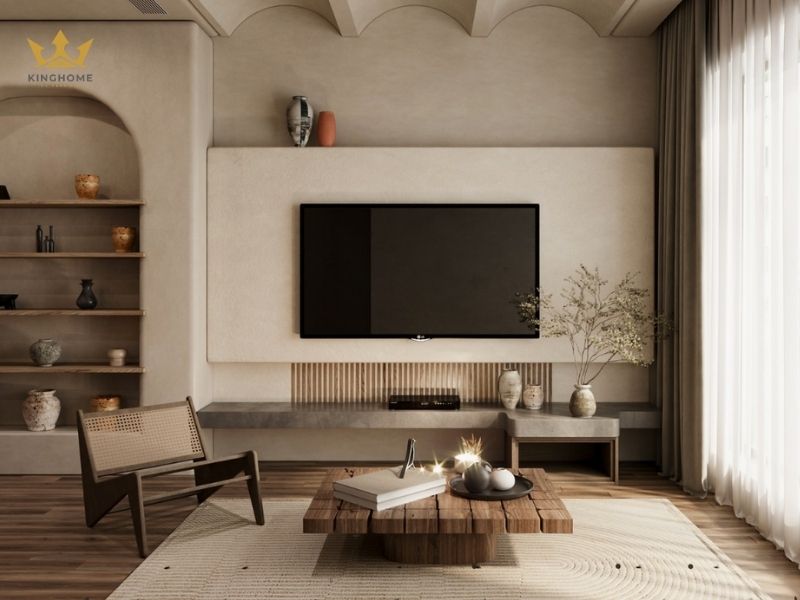 Phong cách Wabi Sabi sử dụng các chất liệu gỗ, đá thô mộc