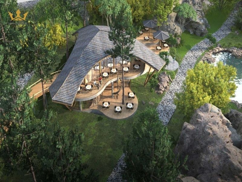 Không gian sân vườn rộng và thoáng giúp nhà hàng nổi bật
