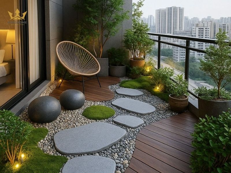 Ban công có tiểu cảnh nhỏ và gọn gàng 