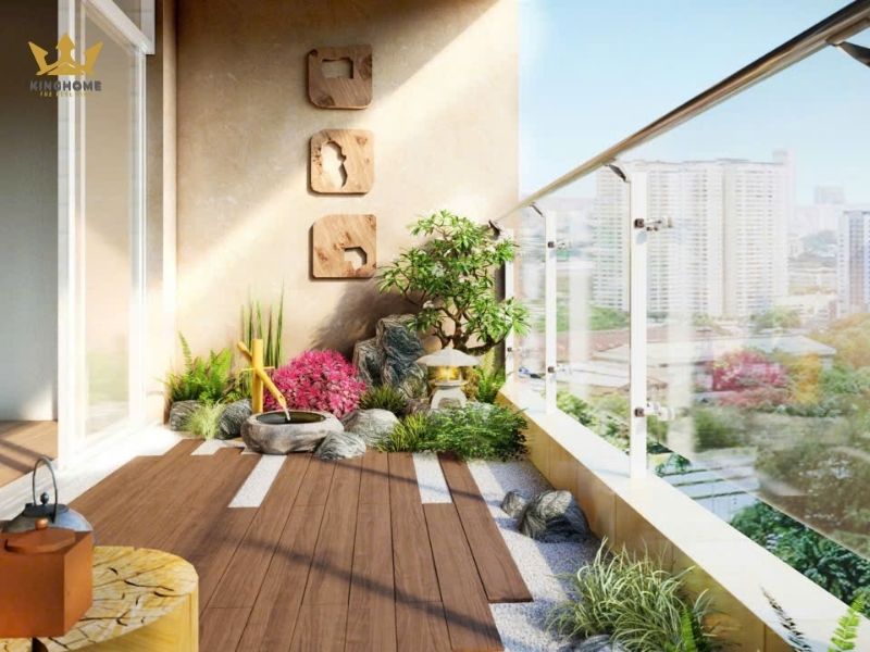 Hòn non bộ giúp cho không gian ban công có tỉnh thẩm mỹ cao 
