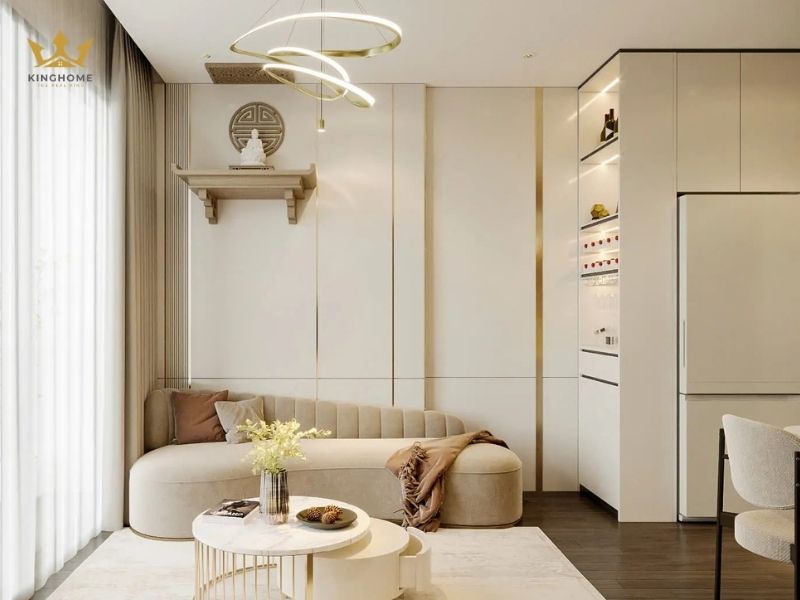 Phòng khách căn hộ chung cư 70m2 2 phòng ngủ hiện đại
