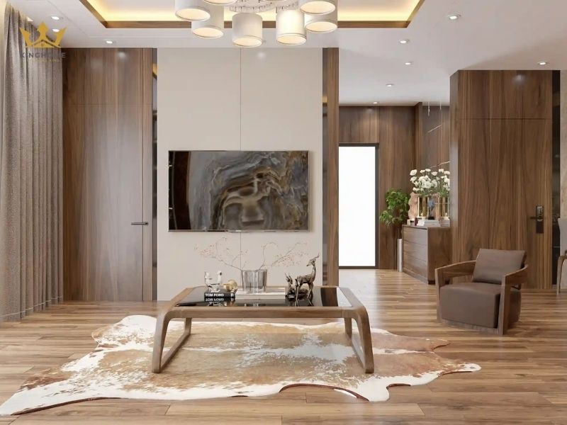 Không gian phòng khách thoáng, bố trí phòng bếp liền kề