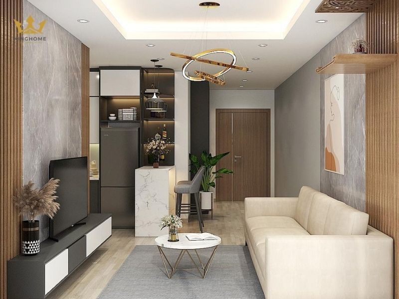 Không gian mở kết nối phòng khách và phòng bếp 
