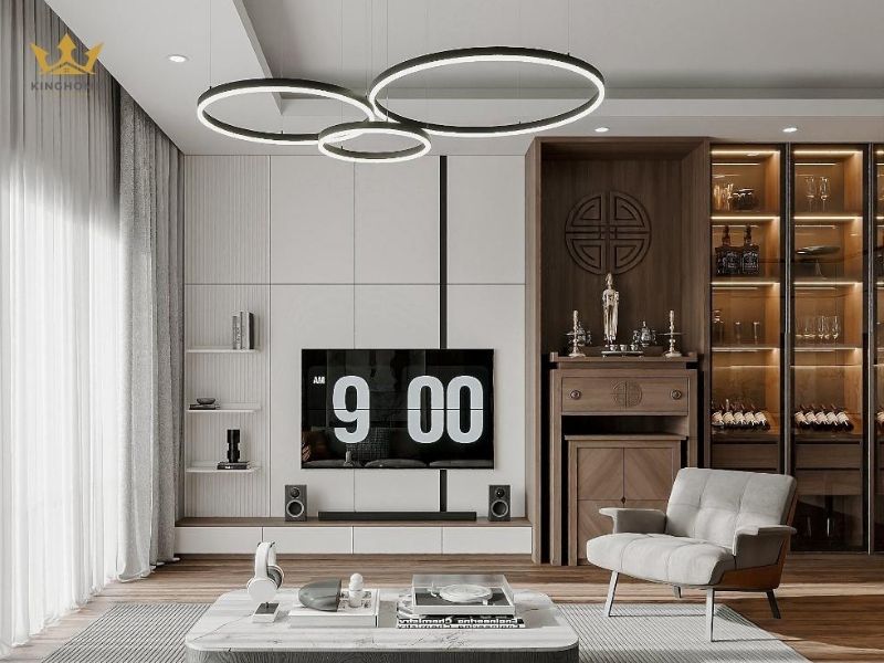 Bàn thờ được thiết kế đặt tại phòng khách