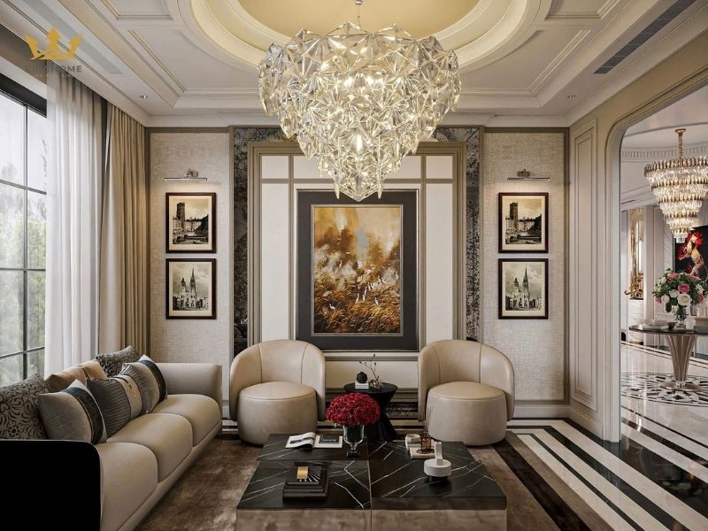 Phòng tiếp khách được bố trí sang trọng, thể hiện đẳng cấp gia chủ 