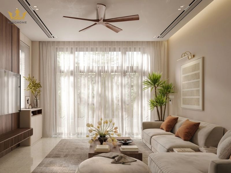 Thiết kế không gian phòng khách hiện đại, tone màu sáng