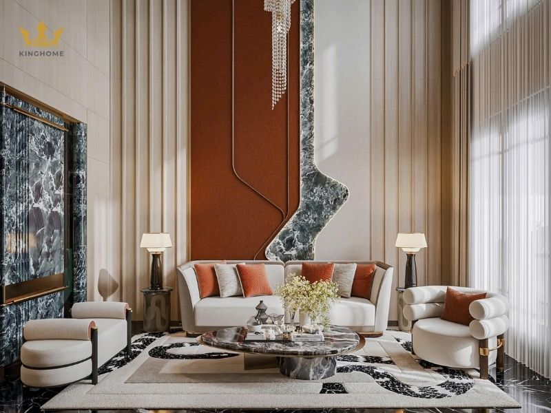 Cải tạo villa Vinhomes Cổ Loa phòng khách phong cách hiện đại 