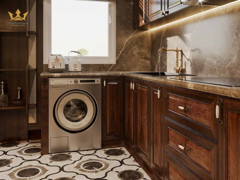 Tủ bếp chữ L giúp tiết kiệm diện tích khi thi công 