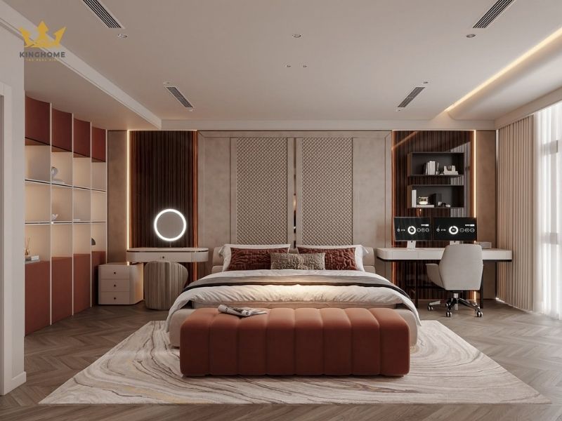 Phòng ngủ chính rộng rãi, kết hợp với nội thất cao cấp 