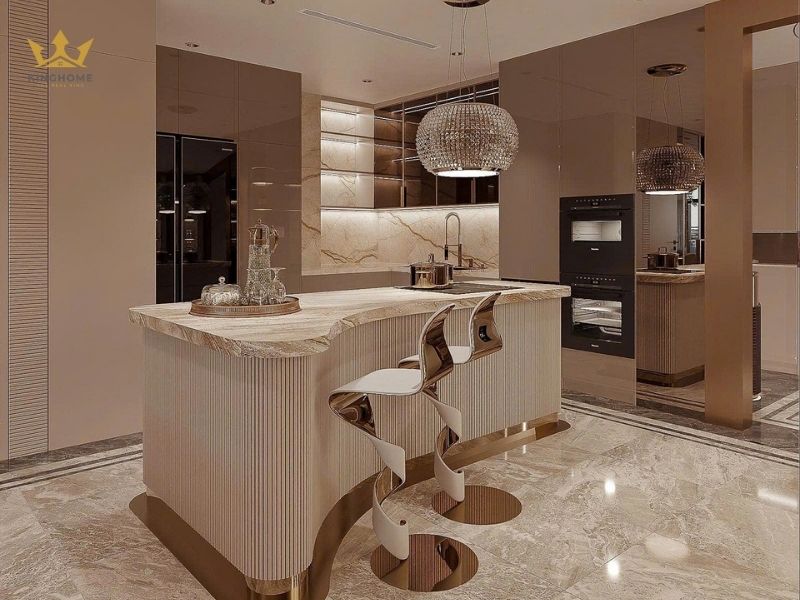 Mẫu thi công nội thất phòng bếp cho đập thông Vinhomes 