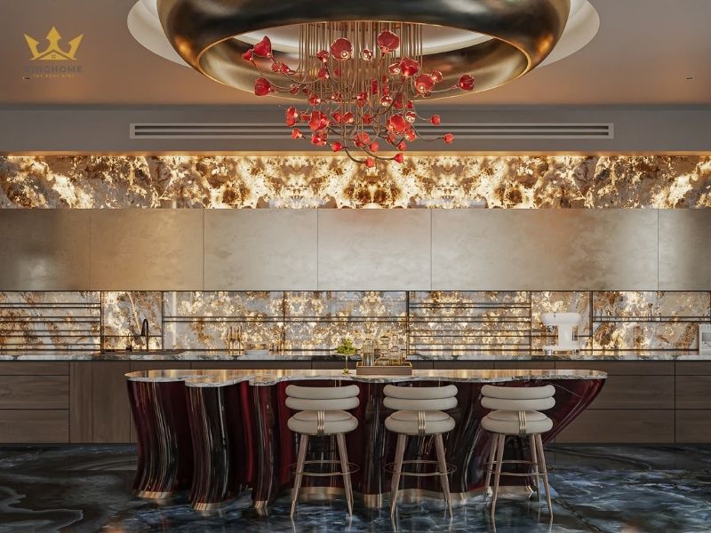 Quầy bar được thi công đối diện với khu vực tủ bếp 