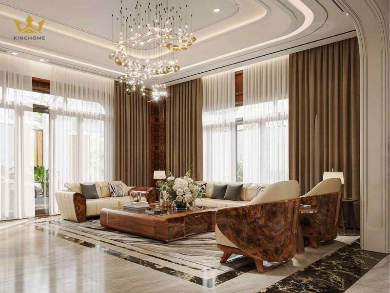 Mẫu thiết kế nội thất biệt thự gỗ óc chó 