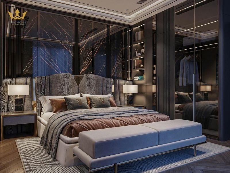 Phòng ngủ chính rộng, sử dụng chất liệu cao cấp 