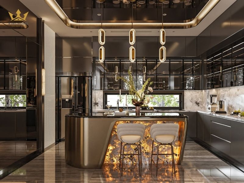 Phòng bếp kết hợp với quầy bar sang trọng 
