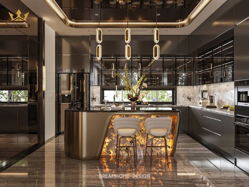 Phòng bếp nổi bật với quầy bar sang trọng 