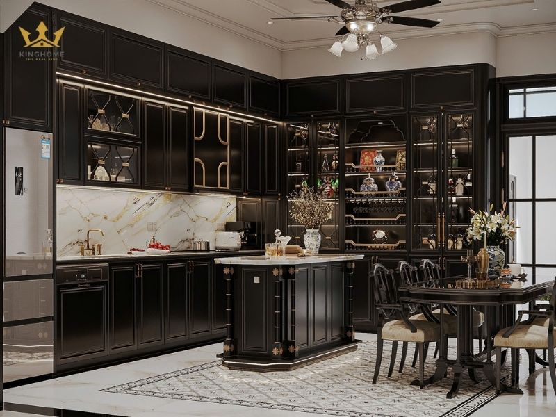 Phòng bếp và phòng ăn liền kề nhau giúp tối ưu diện tích 