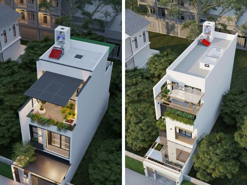 Mẫu nhà phố 3 tầng hiện đại có sân thượng