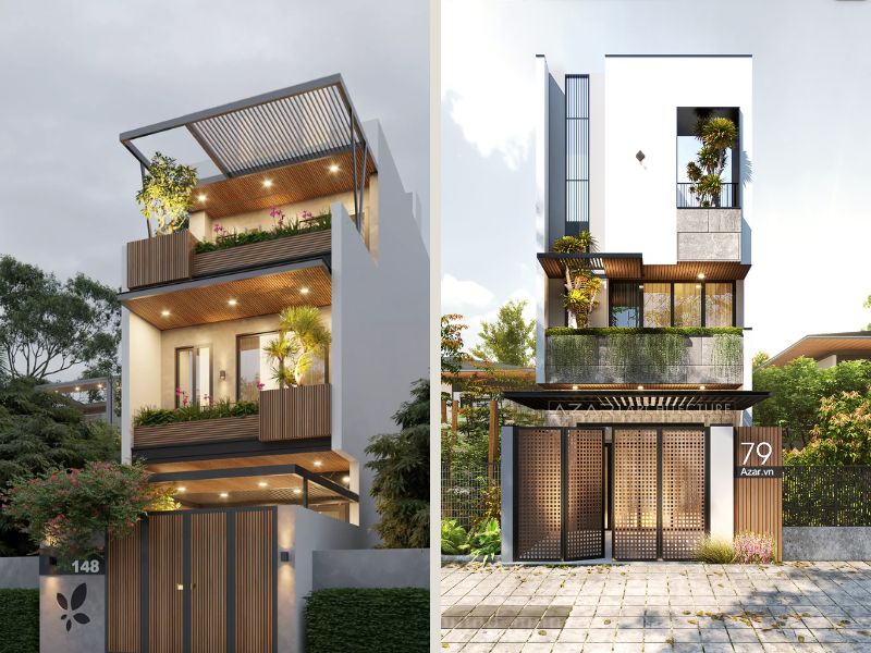 Mẫu nhà phố 3 tầng có sân vườn không gian thoáng đãng