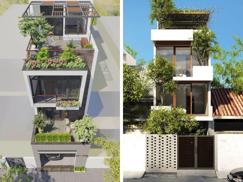 Thiết kế nhà phố có sân vườn giúp không gian sống trở nên mát mẻ hơn