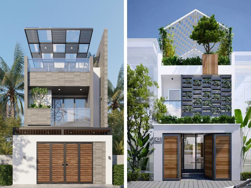 Thiết kế nhà ống 2 tầng có sân thượng