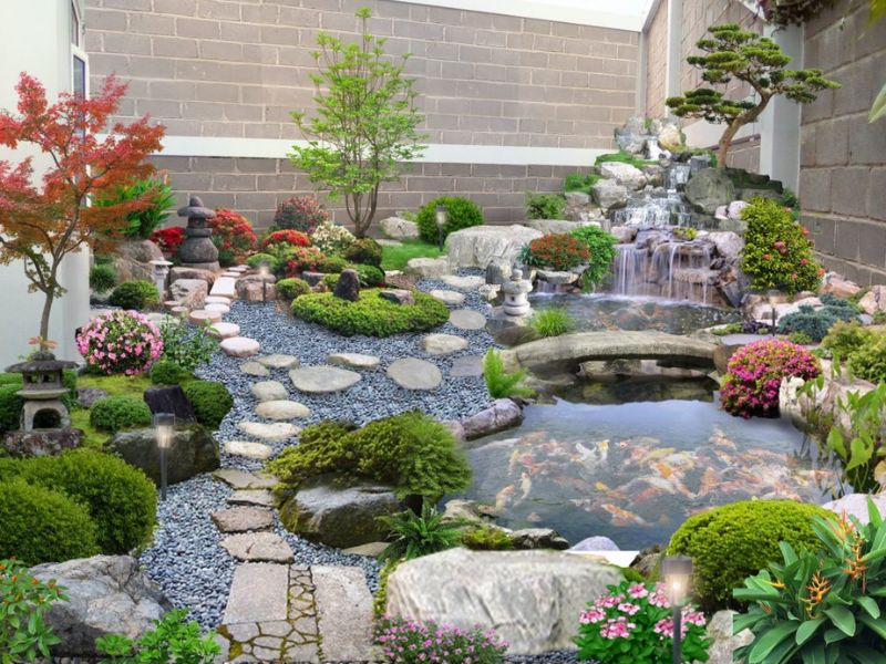 Tiểu cảnh kết hợp với hồ cá nhỏ