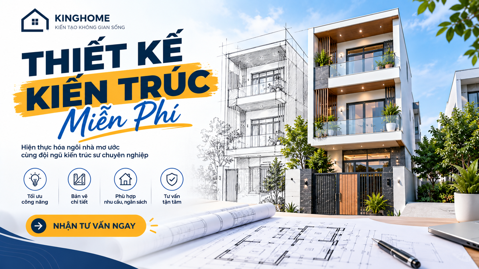 Thiết kế kiến trúc miễn phí cùng Kiến Trúc King Home